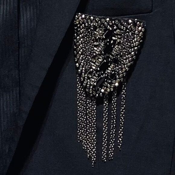 𝅺club Monaco Blazer with Varsity Jewelled Brooch Black - Picture 3 of 5